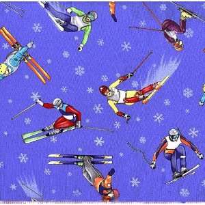  45 Wide Snow Skiing Blue Fabric By The Yard Arts 