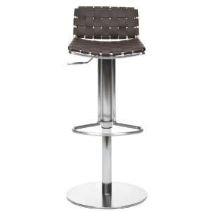   Art Deco Stainless Steal and Brown Leather Adjustable Bar Stool Home