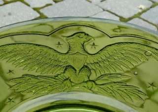 LE Smith Green Oval Eagle Star Glass Bowl  