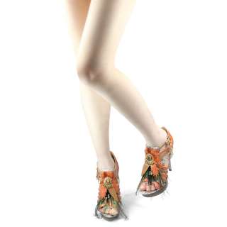   dress orange feather beads strappy snake platform heels shoes  