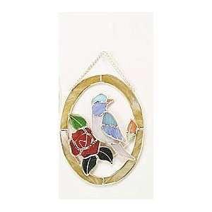  Stained Tiffany Glass Oval Bird Plaque Suncatcher   Bird 