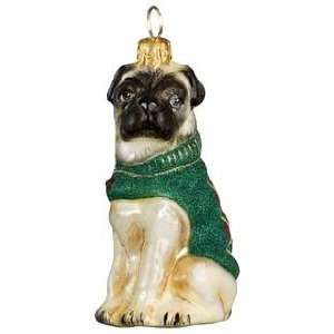  Blown Glass Pug Diva Christmas Ornament