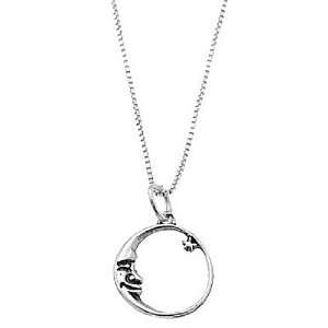   Silver One Sided Crescent Moon Face with Star Necklace: Jewelry