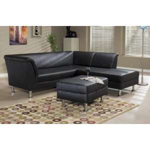  100% Leather 3PC Sectional Chaise Ottoman Chrome Legs 