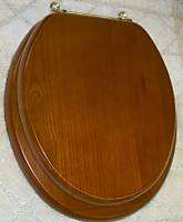 NEW SOLID OAK WOOD TOILET SEAT, BRASS HINGES  