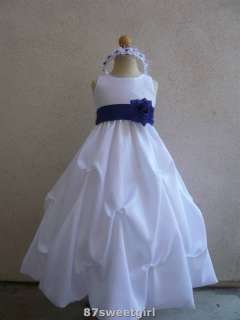 White royal blue pick up flower girl dress 2 4 6 8 10  