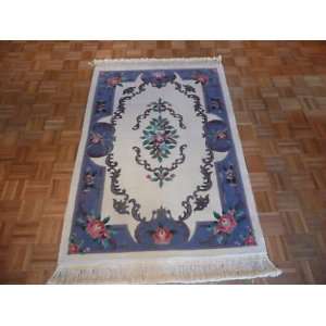   HAND KNOTTED RUG CHINESE AUBUSSON 4 X 6 WOOL & SILK 