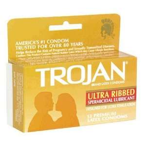  Trojan Ultra Ribbed Spermicidal Lubricated Latex Condoms 