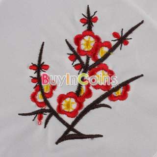   Beautiful Chinese Syle White Silk Plum Flower Embroidery Square Scarf