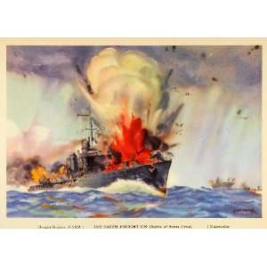  1944 Print WWII Santa Cruz Battle Explosion Navy Battleship 
