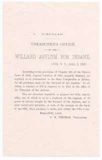 0794 Willard Insane Asylum 1883 flier J. B. Thomas Ovid NY mental 