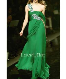 2012 Green Celebrity Runway Floral Lace Chiffon Ball Prom Gown Evening 