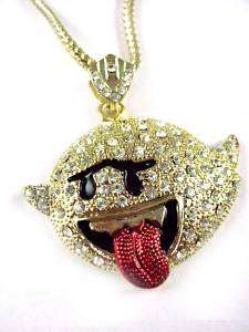 Iced Out Mario Ghost Hip Hop Pendant W/ Chain Gold  
