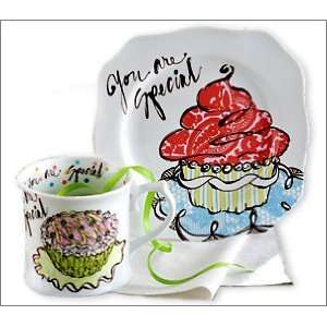 You Are Special Dessert Plate and Mug Set in Cupcake Shaped Gift Box 