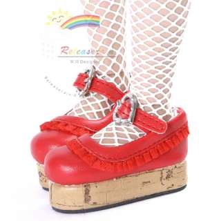   Ruffle Heart Lolita Platform Shoes Red for 14 Kish/17 Goodreau BJD