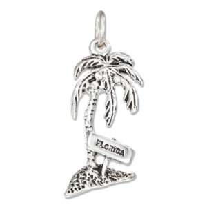    Sterling Silver Antiqued Palm Tree with Florida Sign Charm Jewelry