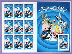 3535, WHOLESALE LOT OF 24 PORKY PIG SHEETS WITH IMPERF STAMP ERROR 