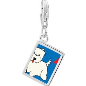   Silver Westie Dog Photo Rectangle Frame Charm Pugster Jewelry