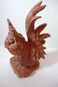 Large Orange Clay Pottery Rooster Home or Garden Decor  