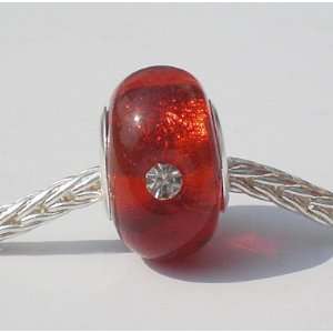   Red Foil Bead, will fit Pandora/Troll/Chamilia Style Charm Bracelet