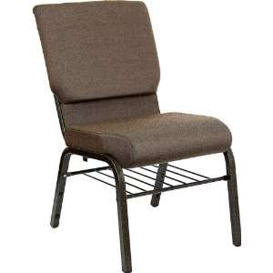  Flash Furniture Brown Fabric Church Chair w/Book Basket 