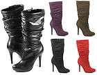 High Heel Fashion Round Toe Mid Calf Boot Paprika Razi s Black Brown 