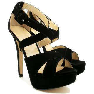 NEW WOMENS STILETTO HEEL SUEDE STYLE PLATFORM STRAPPY SHOES SANDALS 