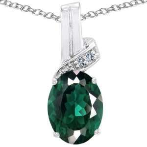 CandyGem 14k Gold Lab Created Oval Emerald and Diamond Pendant(Metal 
