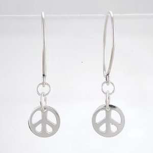  Round Peace Sign Dangle Hoop Earrings in Sterling Silver 