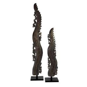  Set of 2 Dragontail Table Top Sculptures on Black Stand 