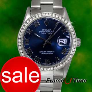 ROLEX Mens Diamond Datejust Blue Roman Dial Stainless Steel Oyster 