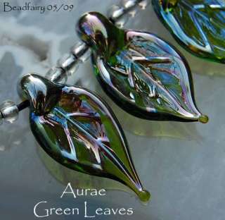BF * Green Aurae Leaves * Handmade Lampwork Beads 7 SRA  