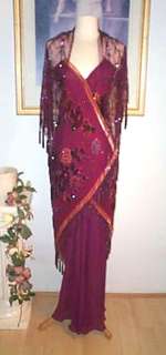SILK VELVET Magenta BEADED Gown and Wrap S to L  
