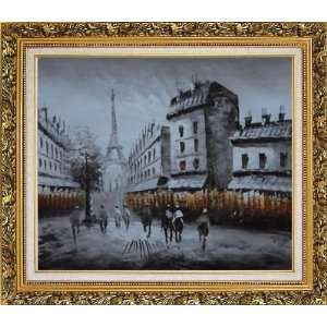 to Eiffel Tower Black and White Oil Painting, with Ornate Antique Dark 