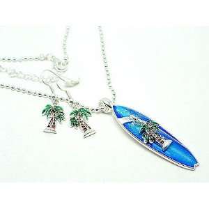   Surf Girl Palm Tree Earrings and Necklace Set 