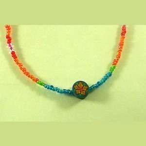  Orange and Blue with Flowers Necklace 