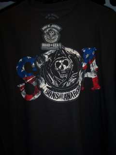   OF ANARCHY REAPER SOA FLAG DOUBLE SIDED PRINT T SHIRT NEW !  