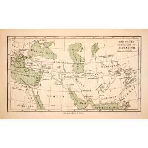  1876 Print Map Military Campaign Alexander Great Marches Europe 
