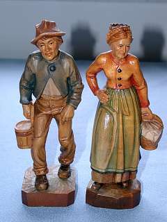 Vintage Anri Italy Carved Toriart Figurines Pair  