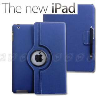 New iPad 3 360 Rotating Leather Case Smart Cover w/Stylus Apple iPad 2 