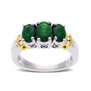  Emerald Ring in 10K Two Tone Gold with Diamonds: Jewelry