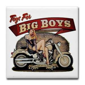  Tile Coaster (Set 4) Toys for Big Boys Lady on Motorcycle 