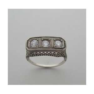    14k White Gold Antique Style Three Stone Diamond Ring: Jewelry