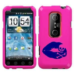  HTC EVO 3D BLUE LIPS SKULL ON A PINK HARD CASE COVER 