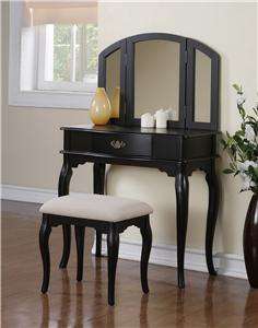 QUEEN ANNE VANITY MAKEUP TABLE SET & STOOL TRIFOLD MIRROR   Free 
