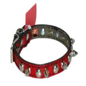  5/8 Spiked Red Leather Collar (Fits neck size 13 16 