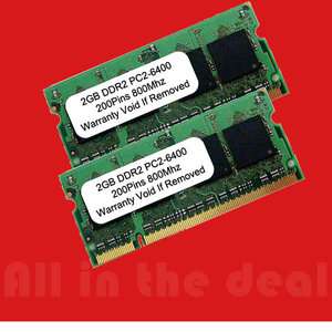 4GB (2x2GB) PC2 6400 DDR2 800MHz Laptop Memory SODIMM  