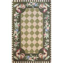   Moroccan Rooster Checkered Green Wool Rug (36 x 56)  