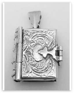 Sterling Silver Antique Style Book Locket Pendant  