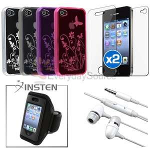 Accessory Bundle for iPhone 4S 4 G Flower TPU Case+Protector+INSTEN 